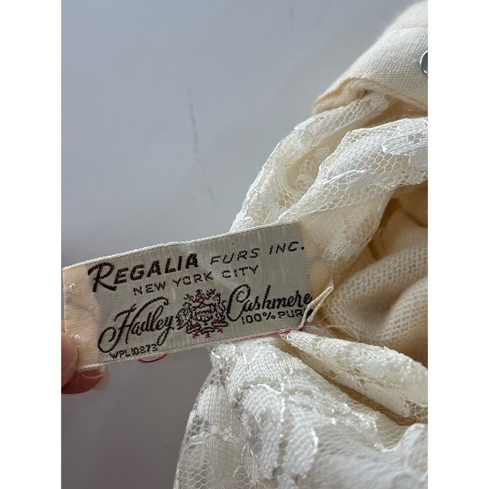 Regalia Furs 50s Vintage Cardigan Sweater Womens Small Ivory Cashmere Lace Knit - Picture 16 of 16
